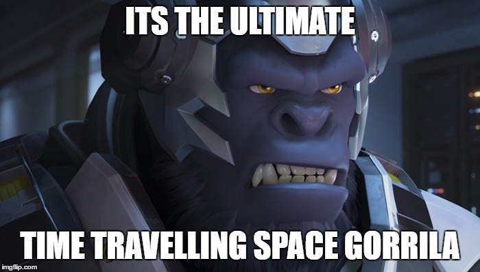 Harambe | ITS THE ULTIMATE; TIME TRAVELLING SPACE GORRILA | image tagged in winston overwatch | made w/ Imgflip meme maker