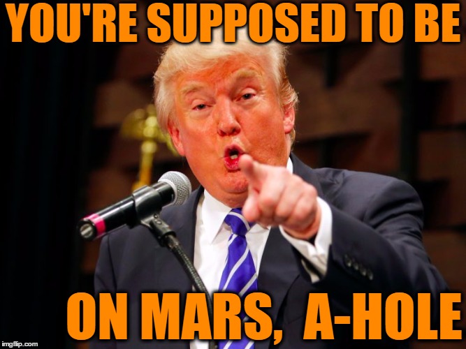 trump point | YOU'RE SUPPOSED TO BE ON MARS,  A-HOLE | image tagged in trump point | made w/ Imgflip meme maker