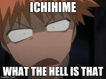 Ichigo what the f**k face | ICHIHIME; WHAT THE HELL IS THAT | image tagged in ichigo what the fk face | made w/ Imgflip meme maker