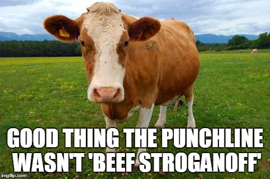 GOOD THING THE PUNCHLINE WASN'T 'BEEF STROGANOFF' | made w/ Imgflip meme maker