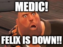 TF2 Heavy |  MEDIC! FELIX IS DOWN!! | image tagged in tf2 heavy | made w/ Imgflip meme maker