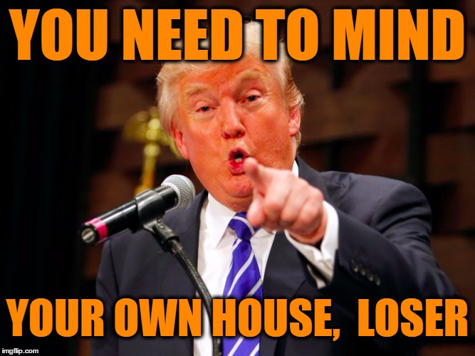 trump point | YOU NEED TO MIND YOUR OWN HOUSE,  LOSER | image tagged in trump point | made w/ Imgflip meme maker