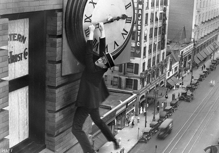 HHarold Lloyd Hanging Off a Clock Blank Meme Template