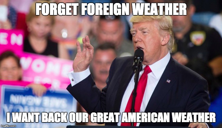 making great, great again | FORGET FOREIGN WEATHER; I WANT BACK OUR GREAT AMERICAN WEATHER | image tagged in fat weather man,the donald,donald trump approves,making america great again | made w/ Imgflip meme maker