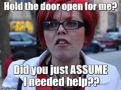 Hold the door open for me? Did you just ASSUME I needed help?? | made w/ Imgflip meme maker