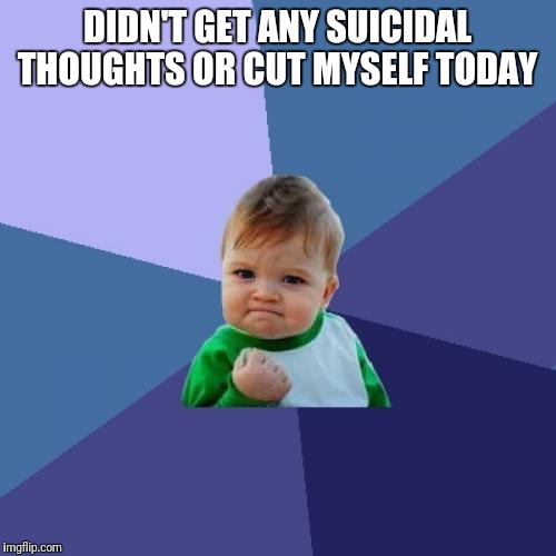 Success Kid | DIDN'T GET ANY SUICIDAL THOUGHTS OR CUT MYSELF TODAY | image tagged in memes,success kid | made w/ Imgflip meme maker