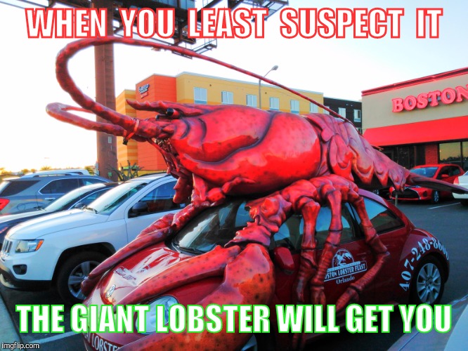 Memes | WHEN  YOU  LEAST  SUSPECT  IT THE GIANT LOBSTER WILL GET YOU | image tagged in memes | made w/ Imgflip meme maker