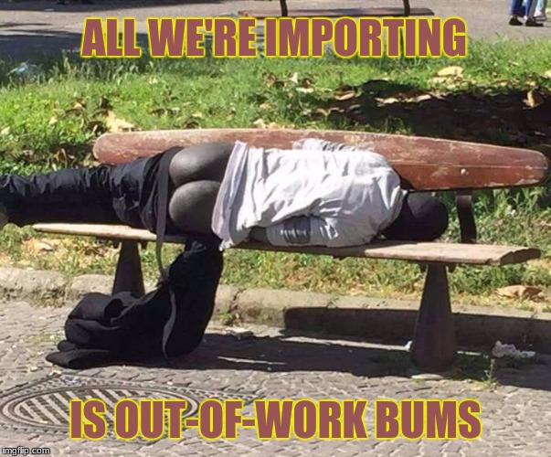 Black Bum | ALL WE'RE IMPORTING; IS OUT-OF-WORK BUMS | image tagged in immigrants,refugees | made w/ Imgflip meme maker