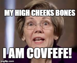 Full Retard Senator Elizabeth Warren | MY HIGH CHEEKS BONES; I AM COVFEFE! | image tagged in full retard senator elizabeth warren | made w/ Imgflip meme maker