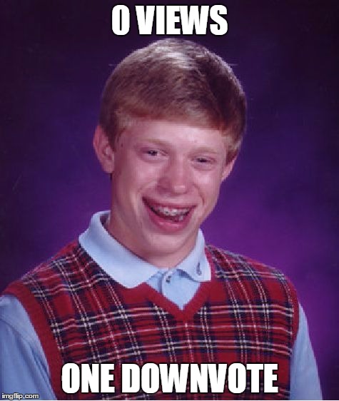 Bad Luck Brian | 0 VIEWS; ONE DOWNVOTE | image tagged in memes,bad luck brian | made w/ Imgflip meme maker
