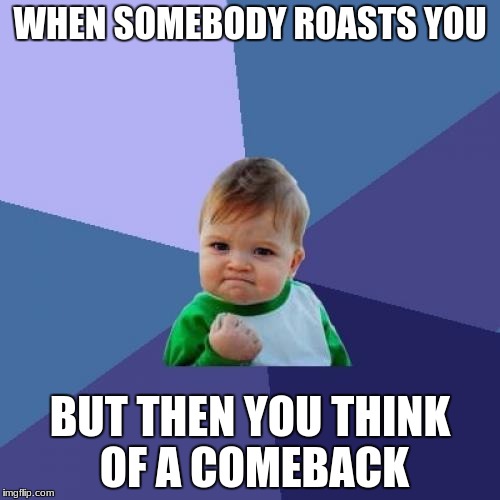 Success Kid Meme | WHEN SOMEBODY ROASTS YOU; BUT THEN YOU THINK OF A COMEBACK | image tagged in memes,success kid | made w/ Imgflip meme maker
