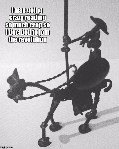 Don Quixote | I was going crazy reading so much crap so I decided to join the revolution | image tagged in adventure time | made w/ Imgflip meme maker