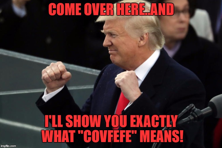 Trump Covfefe | COME OVER HERE..AND; I'LL SHOW YOU EXACTLY WHAT "COVFEFE" MEANS! | image tagged in trump covfefe,donald trump,political meme,politics,trump twitter,imgflip | made w/ Imgflip meme maker