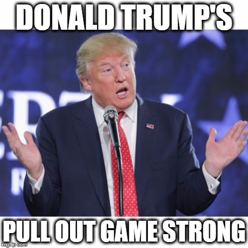 DONALD TRUMP'S PULL OUT GAME STRONG | DONALD TRUMP'S; PULL OUT GAME STRONG | image tagged in donald trump,paris agreement,funny,politics | made w/ Imgflip meme maker