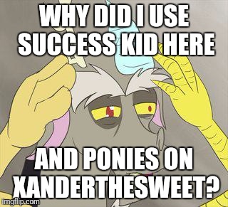 What? | WHY DID I USE SUCCESS KID HERE; AND PONIES ON XANDERTHESWEET? | image tagged in memes,xanderbrony,xanderthesweet,ponies | made w/ Imgflip meme maker