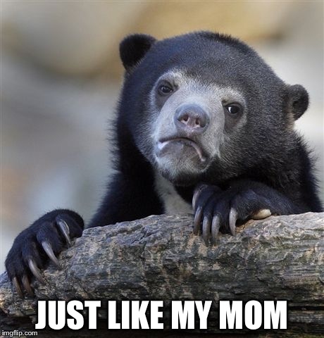 Confession Bear Meme | JUST LIKE MY MOM | image tagged in memes,confession bear | made w/ Imgflip meme maker