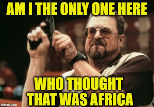 Am I The Only One Around Here Meme | AM I THE ONLY ONE HERE WHO THOUGHT THAT WAS AFRICA | image tagged in memes,am i the only one around here | made w/ Imgflip meme maker
