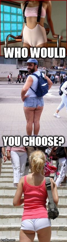 Shorts week...make your pick. | WHO WOULD; YOU CHOOSE? | image tagged in memes,funny,shorts,choose wisely,shorts week,funny memes | made w/ Imgflip meme maker