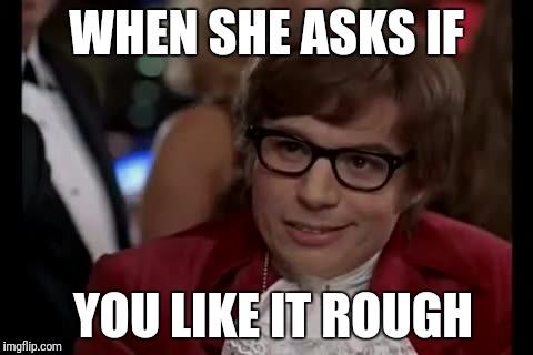 I Too Like To Live Dangerously Meme | WHEN SHE ASKS IF; YOU LIKE IT ROUGH | image tagged in memes,i too like to live dangerously | made w/ Imgflip meme maker