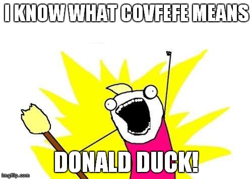 X All The Y Meme | I KNOW WHAT COVFEFE MEANS; DONALD DUCK! | image tagged in memes,x all the y | made w/ Imgflip meme maker
