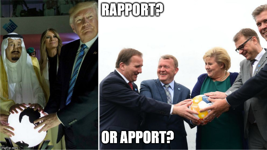Trump Globe and Scandinavian Globe | RAPPORT? OR APPORT? | image tagged in trump globe and scandinavian globe | made w/ Imgflip meme maker