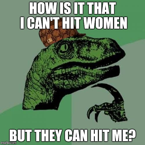 Philosoraptor Meme | HOW IS IT THAT I CAN'T HIT WOMEN; BUT THEY CAN HIT ME? | image tagged in memes,philosoraptor,scumbag | made w/ Imgflip meme maker