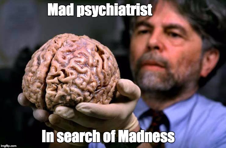 Lost brain | Mad psychiatrist; In search of Madness | image tagged in lost brain | made w/ Imgflip meme maker