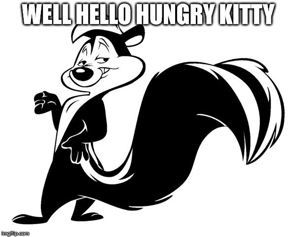 WELL HELLO HUNGRY KITTY | image tagged in pepe skunk love | made w/ Imgflip meme maker