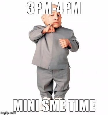 3PM-4PM; MINI SME TIME | image tagged in mini me | made w/ Imgflip meme maker