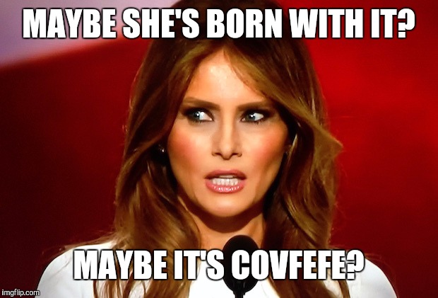Maybe it's covfefe | MAYBE SHE'S BORN WITH IT? MAYBE IT'S COVFEFE? | image tagged in melania trump,memes,covfefe,trump tweeting,trump,maybelline | made w/ Imgflip meme maker