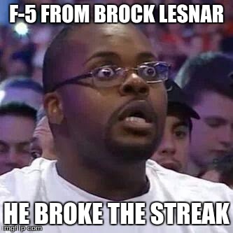 The New Face of the WWE after Wrestlemania 30 | F-5 FROM BROCK LESNAR; HE BROKE THE STREAK | image tagged in the new face of the wwe after wrestlemania 30 | made w/ Imgflip meme maker