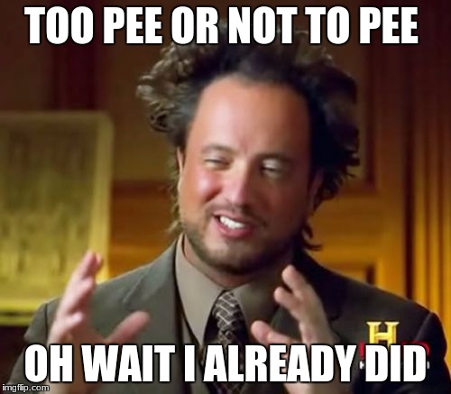 Ancient Aliens | TOO PEE OR NOT TO PEE; OH WAIT I ALREADY DID | image tagged in memes,ancient aliens | made w/ Imgflip meme maker