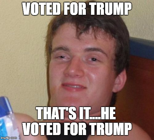 10 Guy Meme | VOTED FOR TRUMP; THAT'S IT....HE VOTED FOR TRUMP | image tagged in memes,10 guy | made w/ Imgflip meme maker