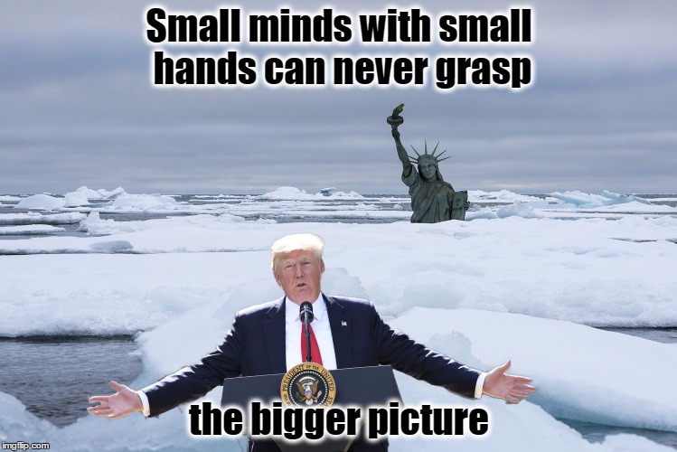 Plant Earth First | Small minds with small hands can never grasp; the bigger picture | image tagged in donald trump,resist,global warming,climate change,paris accord | made w/ Imgflip meme maker