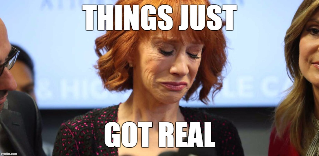 THINGS JUST GOT REAL | image tagged in sad kathy | made w/ Imgflip meme maker