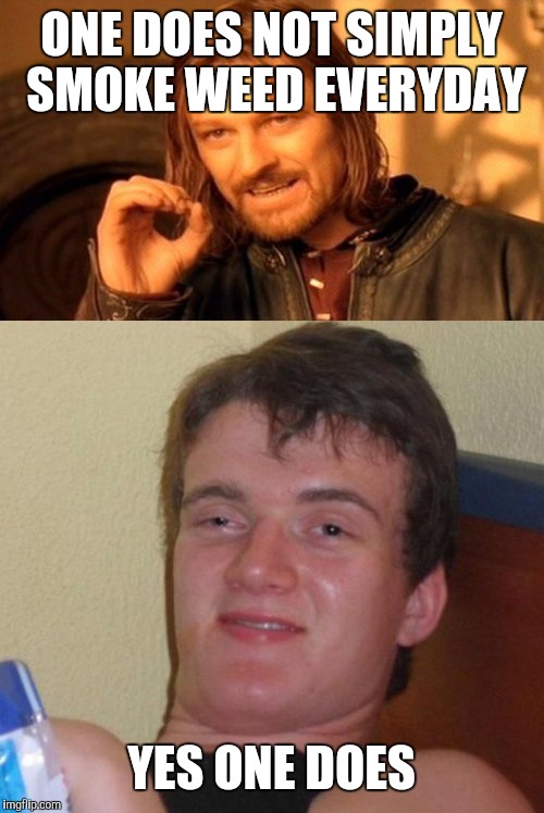 Leave it to the higher ups | ONE DOES NOT SIMPLY SMOKE WEED EVERYDAY; YES ONE DOES | image tagged in 10 guy | made w/ Imgflip meme maker