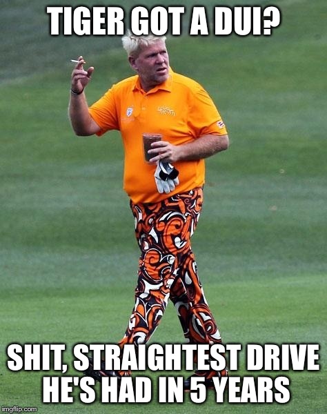 John Daly | TIGER GOT A DUI? SHIT, STRAIGHTEST DRIVE HE'S HAD IN 5 YEARS | image tagged in john daly | made w/ Imgflip meme maker