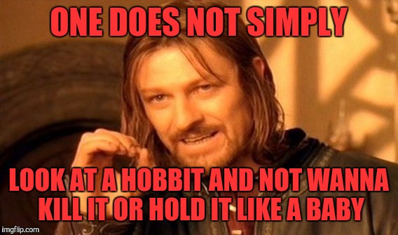 One Does Not Simply | ONE DOES NOT SIMPLY; LOOK AT A HOBBIT AND NOT WANNA KILL IT OR HOLD IT LIKE A BABY | image tagged in memes,one does not simply | made w/ Imgflip meme maker