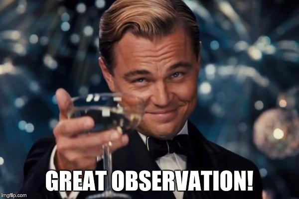 Leonardo Dicaprio Cheers Meme | GREAT OBSERVATION! | image tagged in memes,leonardo dicaprio cheers | made w/ Imgflip meme maker