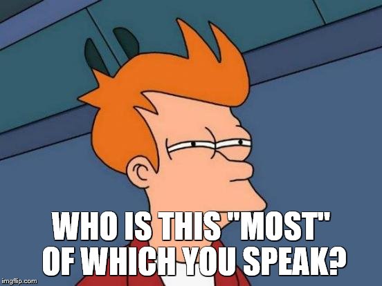Futurama Fry Meme | WHO IS THIS "MOST" OF WHICH YOU SPEAK? | image tagged in memes,futurama fry | made w/ Imgflip meme maker