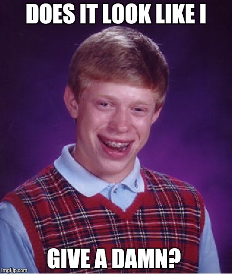 Bad Luck Brian | DOES IT LOOK LIKE I; GIVE A DAMN? | image tagged in memes,bad luck brian | made w/ Imgflip meme maker