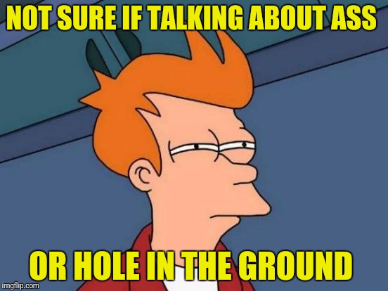 Futurama Fry Meme | NOT SURE IF TALKING ABOUT ASS OR HOLE IN THE GROUND | image tagged in memes,futurama fry | made w/ Imgflip meme maker