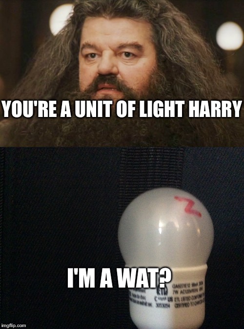 YOU'RE A UNIT OF LIGHT HARRY; I'M A WAT? | image tagged in hide the pain harold | made w/ Imgflip meme maker