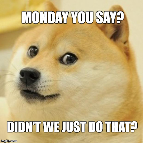 Doge Meme | MONDAY YOU SAY? DIDN'T WE JUST DO THAT? | image tagged in memes,doge | made w/ Imgflip meme maker