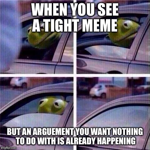 NOPE on out of here | WHEN YOU SEE A TIGHT MEME; BUT AN ARGUEMENT YOU WANT NOTHING TO DO WITH IS ALREADY HAPPENING | image tagged in kermit window roll up,kermit the frog,memes,funny,animals | made w/ Imgflip meme maker