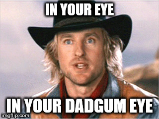 IN YOUR EYE; IN YOUR DADGUM EYE | image tagged in memes | made w/ Imgflip meme maker