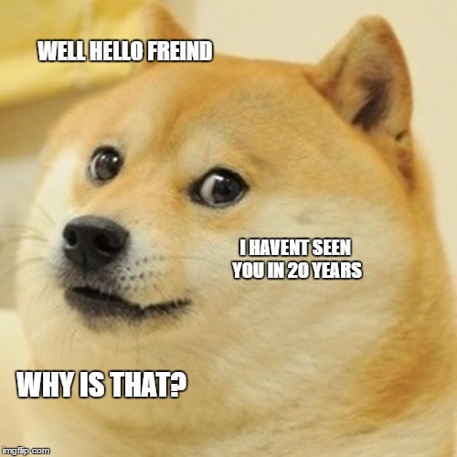 Doge Meme | WELL HELLO FREIND; I HAVENT SEEN YOU IN 20 YEARS; WHY IS THAT? | image tagged in memes,doge | made w/ Imgflip meme maker