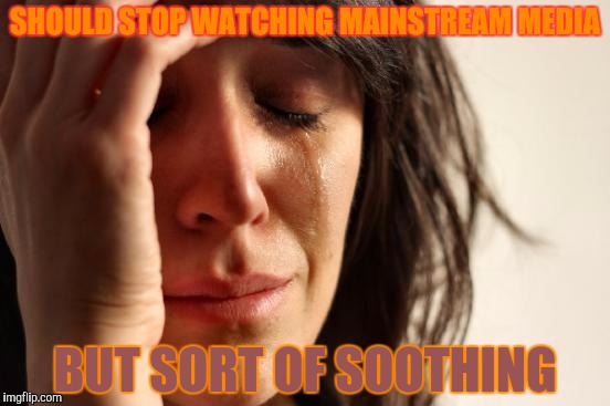 First World Problems Meme | SHOULD STOP WATCHING MAINSTREAM MEDIA BUT SORT OF SOOTHING | image tagged in memes,first world problems | made w/ Imgflip meme maker