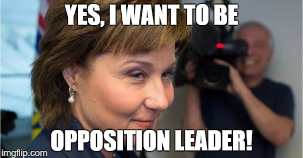 YES, I WANT TO BE; OPPOSITION LEADER! | image tagged in christy clark malfeasance | made w/ Imgflip meme maker