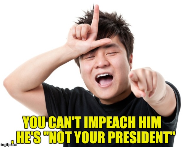 You're a loser | YOU CAN'T IMPEACH HIM , HE'S "NOT YOUR PRESIDENT" | image tagged in you're a loser | made w/ Imgflip meme maker